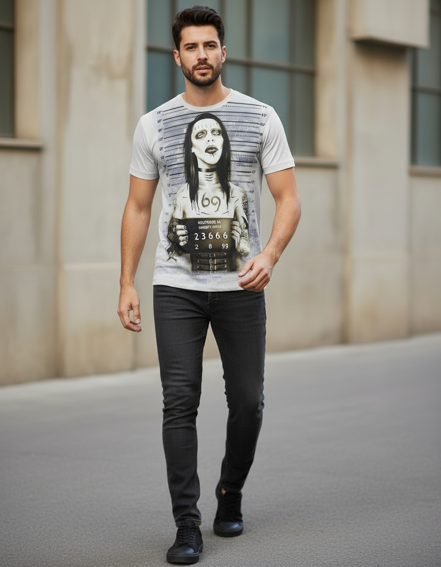 Remera Marilyn Manson Mugshots Preso