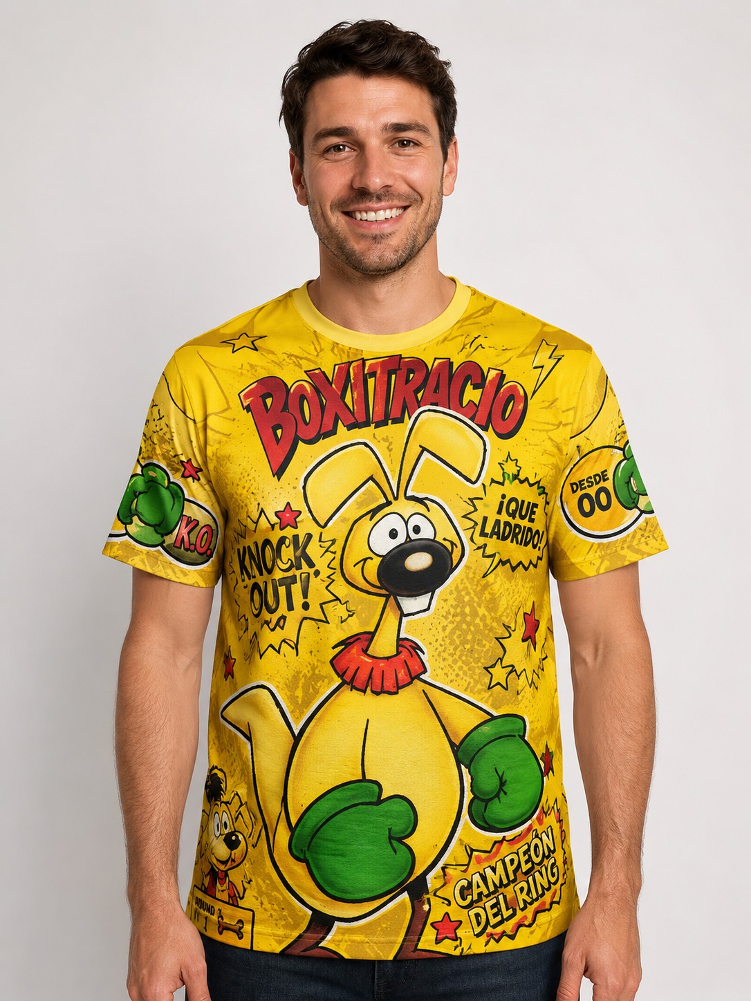 Remera amarilla Boxitracio Campeon del Ring vista frontal