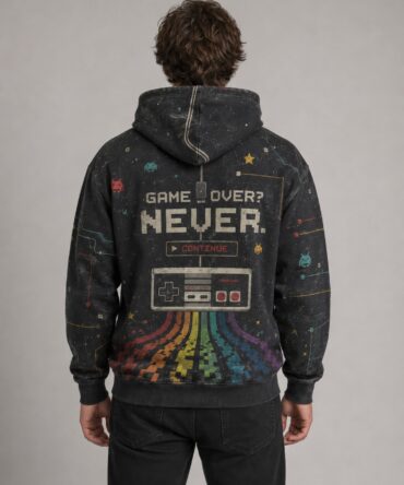 Buzo gamer retro Game Over Never Continue vista espalda
