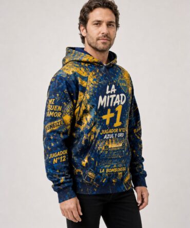 Buzo Boca Juniors La Mitad Más Uno full print azul y oro