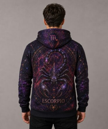 Buzo Escorpio signo zodiacal diseño cósmico full print Ranwey vista espalda