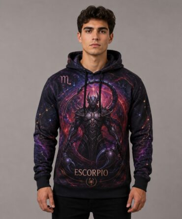 Buzo Escorpio signo zodiacal diseño cósmico full print Ranwey vista frontal