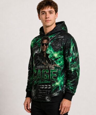 Buzo Mortal Kombat Johnny Cage negro y verde full print