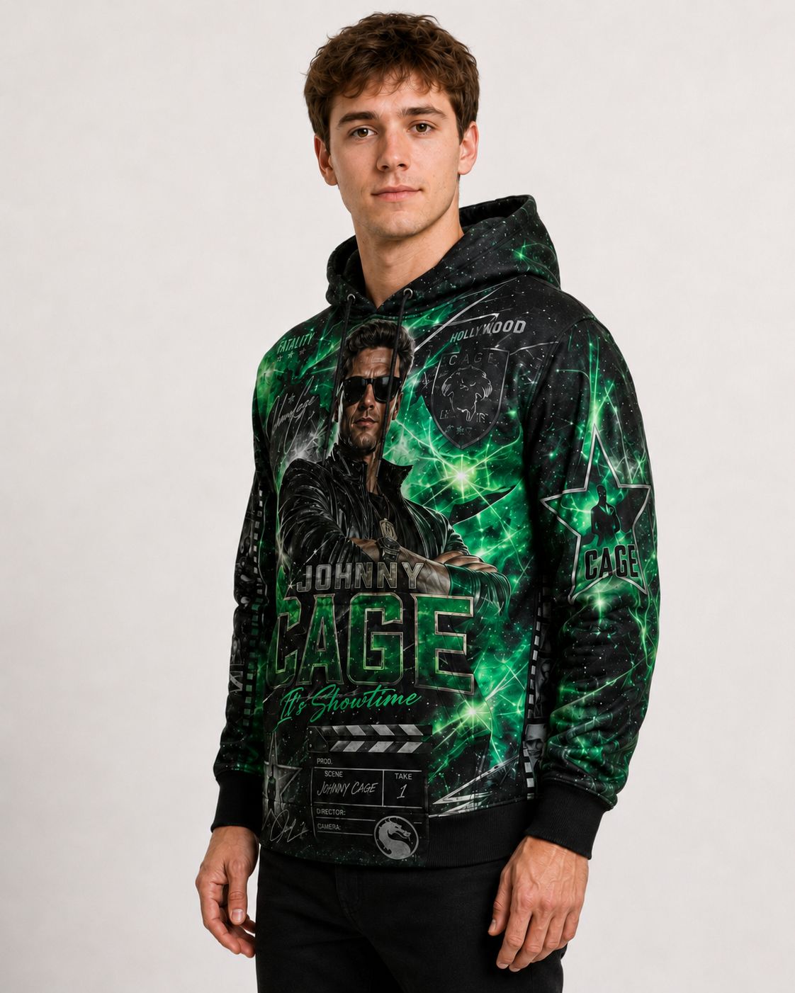 Buzo Mortal Kombat Johnny Cage negro y verde full print
