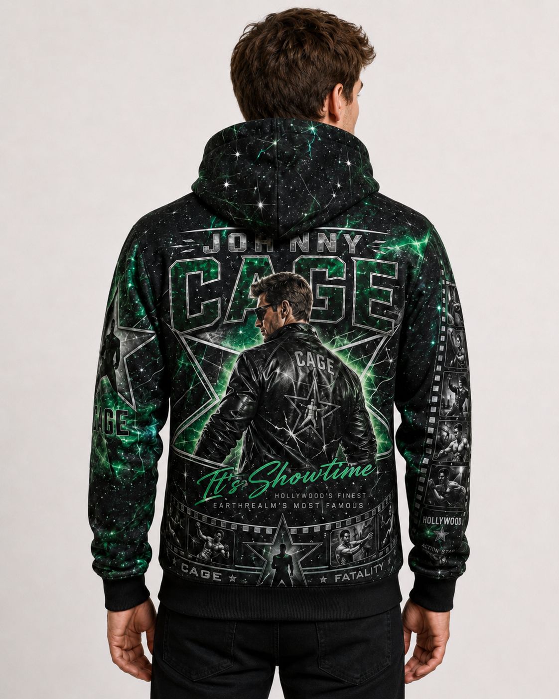 Buzo Mortal Kombat Johnny Cage negro y verde full print