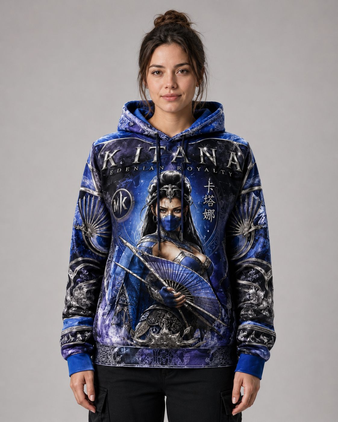 Buzo Mortal Kombat Kitana azul y violeta full print