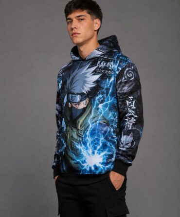 Buzo Naruto Kakashi Chidori azul y negro full print