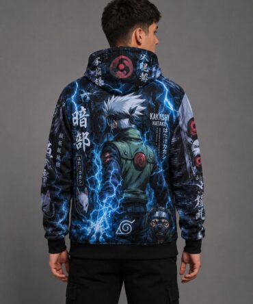 Buzo Naruto Kakashi Chidori azul y negro full print