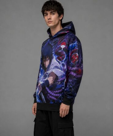 Buzo Naruto Sasuke Uchiha violeta y negro full print