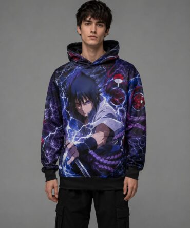 Buzo Naruto Sasuke Uchiha violeta y negro full print