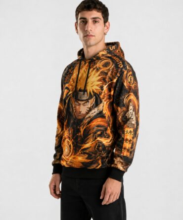 Buzo Naruto Uzumaki Kurama naranja y negro full print