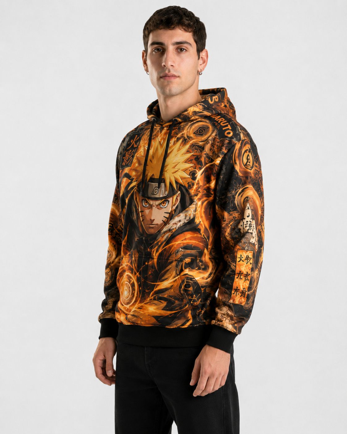Buzo Naruto Uzumaki Kurama naranja y negro full print