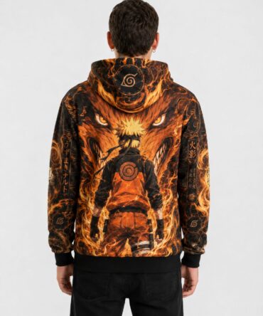 Buzo Naruto Uzumaki Kurama naranja y negro full print