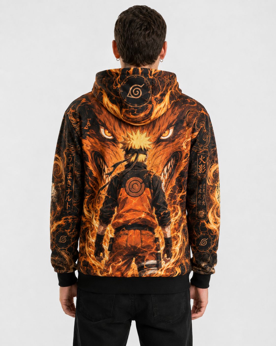 Buzo Naruto Uzumaki Kurama naranja y negro full print