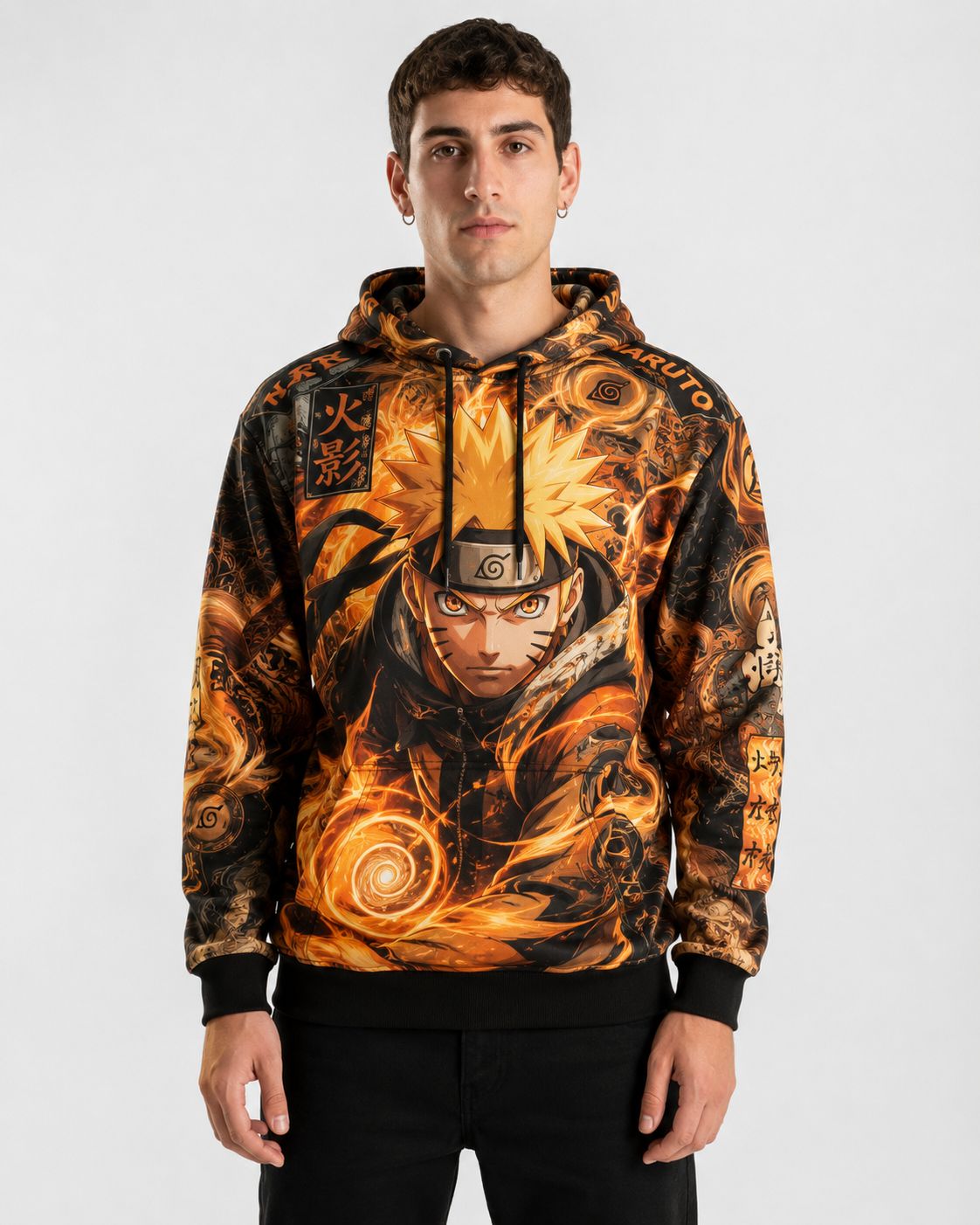 Buzo Naruto Uzumaki Kurama naranja y negro full print