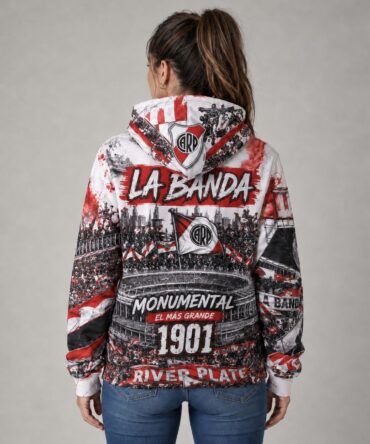 Buzo con capucha River Plate inspirado La Banda Monumental para hincha millonario Ranwey espalda