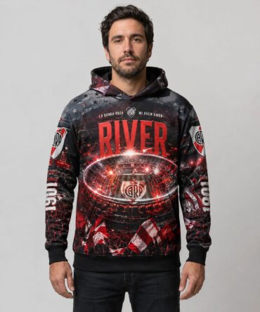 Buzo sublimado River con capucha inspirado en River Plate escudo y Monumental Ranwey