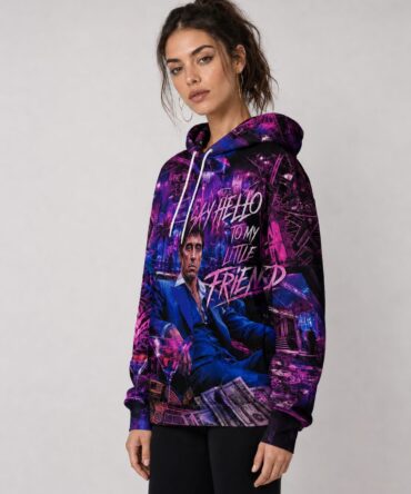 Buzo Scarface Made in Miami violeta negro y azul full print