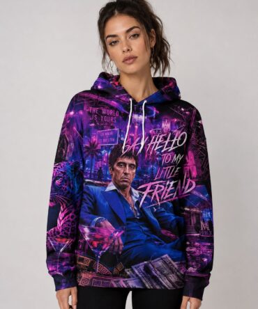 Buzo Scarface Made in Miami violeta negro y azul full print