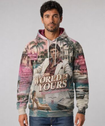 Buzo Scarface Miami Vice Luxury rosa y celeste full print