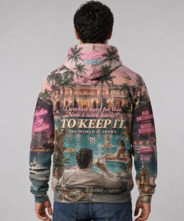 Buzo Scarface Miami Vice Luxury rosa y celeste full print