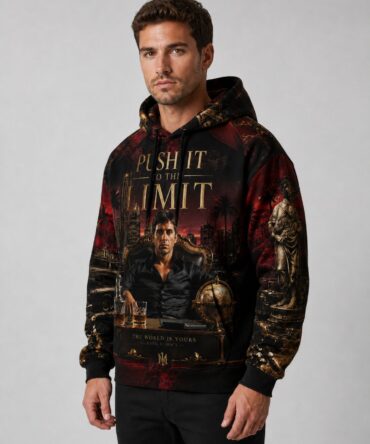 Buzo Scarface The World Is Yours negro rojo y dorado full print