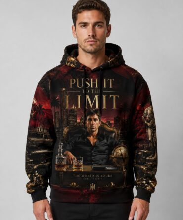 Buzo Scarface The World Is Yours negro rojo y dorado full print