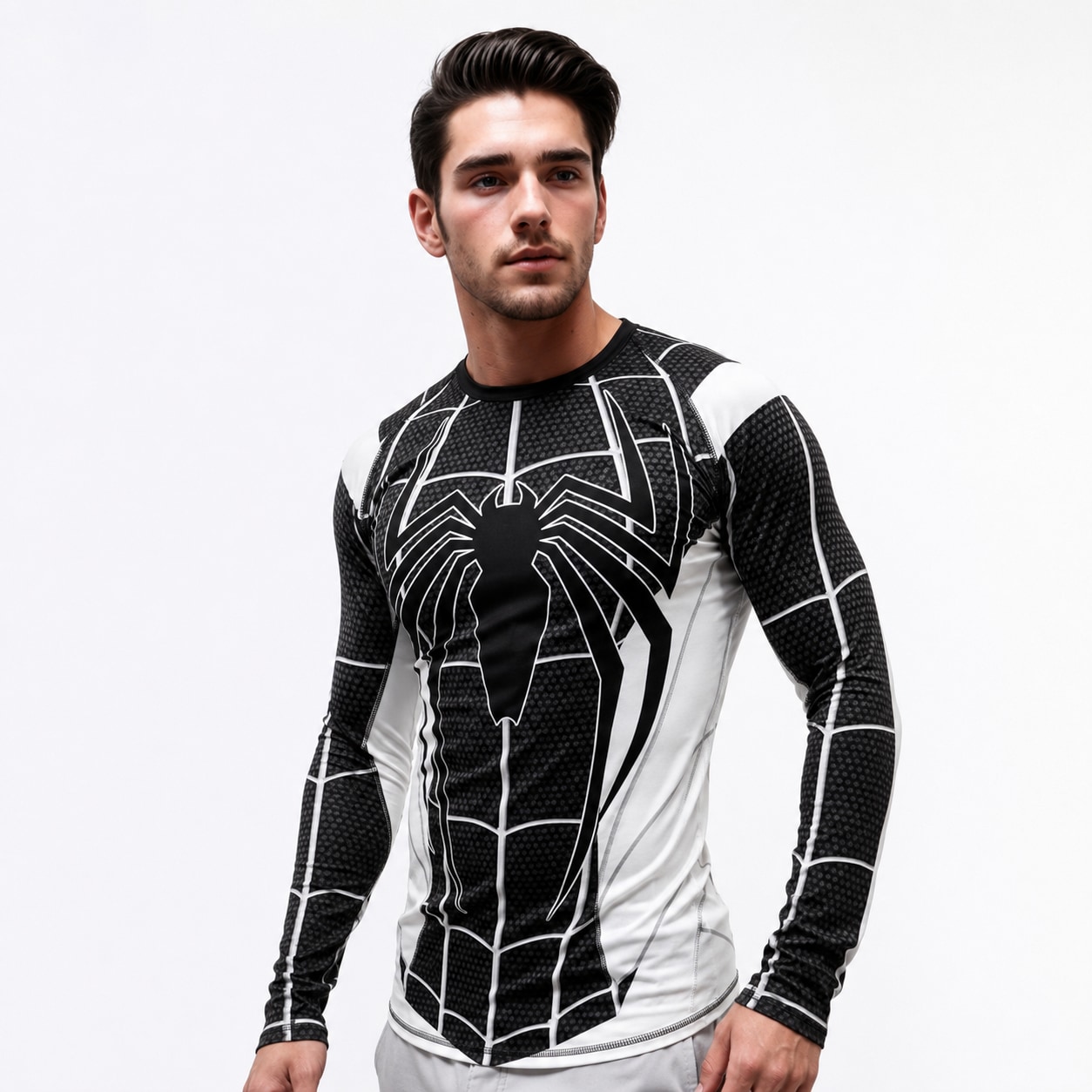 Remera Manga Larga Traje Arácnido Black White Ranwey