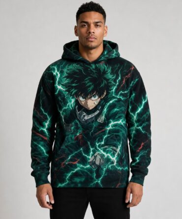 Buzo My Hero Academia One For All — frente, semi costado y espalda