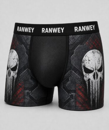 Calzoncillo Boxer Punisher - Calavera Táctica — frente, semicostado y dorso