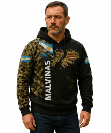 Buzo Veterano de Malvinas mockup hiperrealista semi costado
