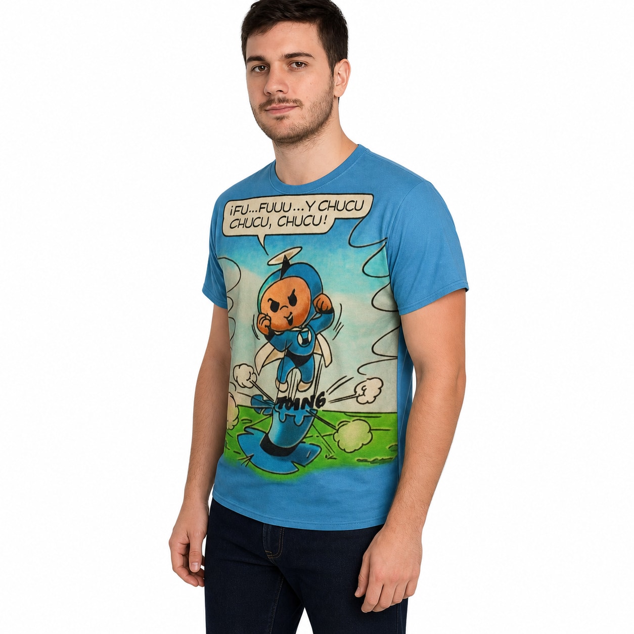 Remera Super Hijitus - semi costado con modelo humano