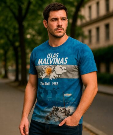 Remera Homenaje Malvinas Argentinas - semi costado con modelo humano