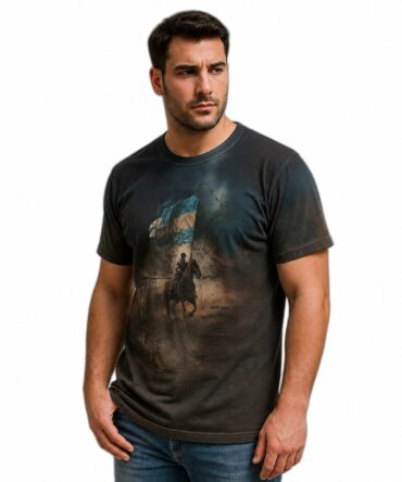 Remera José de San Martín Argentina mockup hiperrealista semi costado