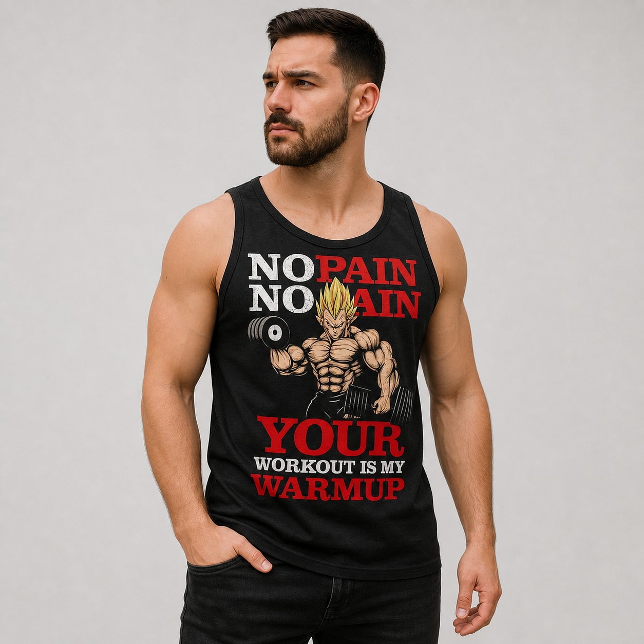 Musculosa Vegeta Gym Saiyan No Pain No Gain – Diseño DTY009 - Imagen 2