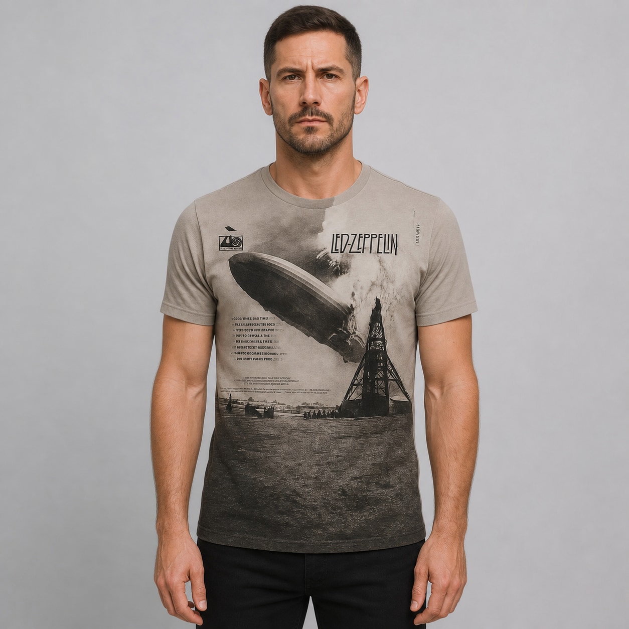 Remera Led Zeppelin mockup hiperrealista con humano