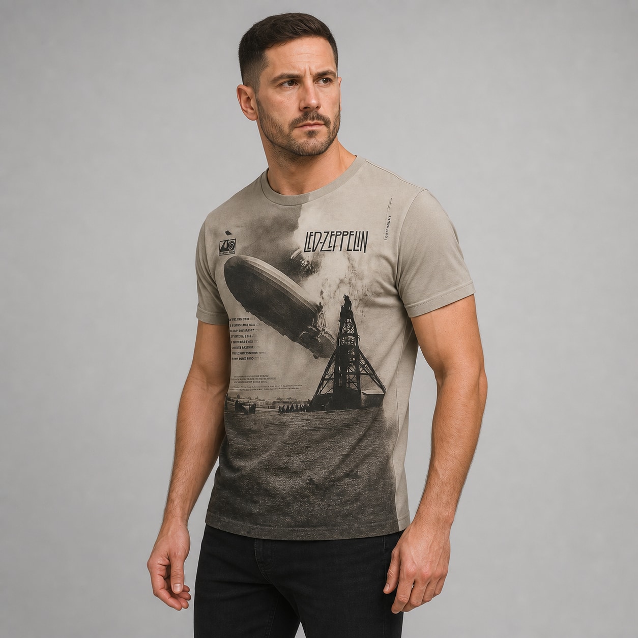 Remera Led Zeppelin mockup hiperrealista con humano