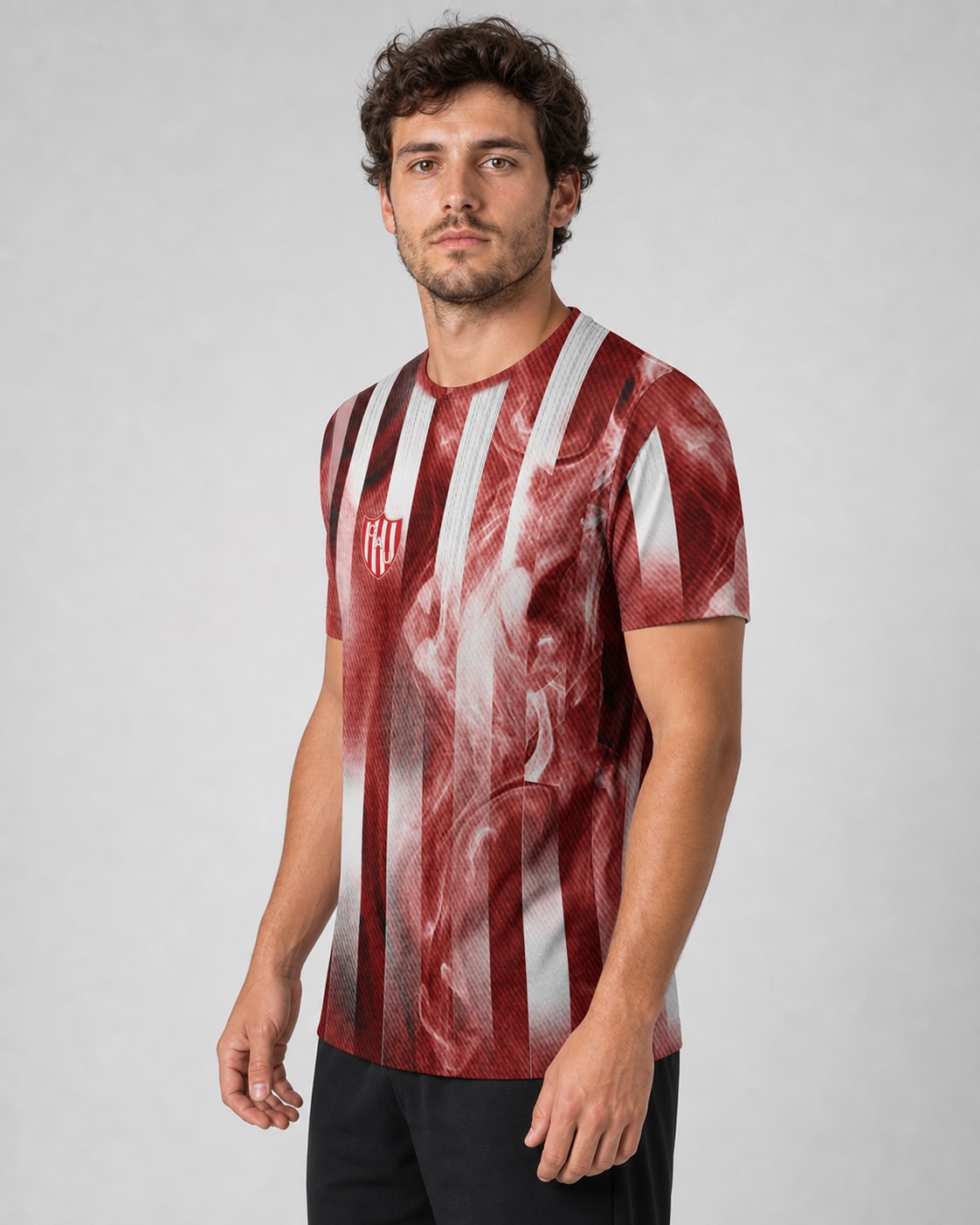 Camiseta Unión de Santa Fe - semi costado con modelo