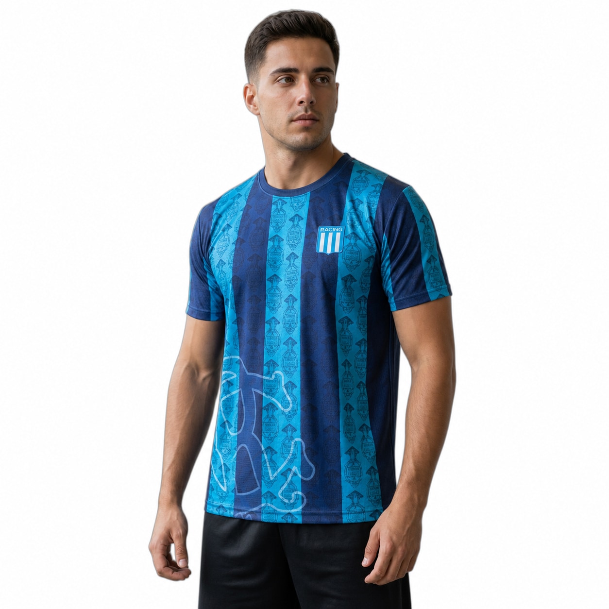 Camiseta Racing Club mockup hiperrealista semi costado
