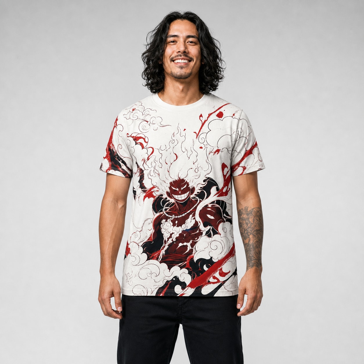 Remera One Piece Despertar Gear Five — frente, semi costado y espalda