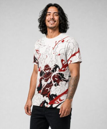 Remera One Piece Despertar Gear Five — frente, semi costado y espalda