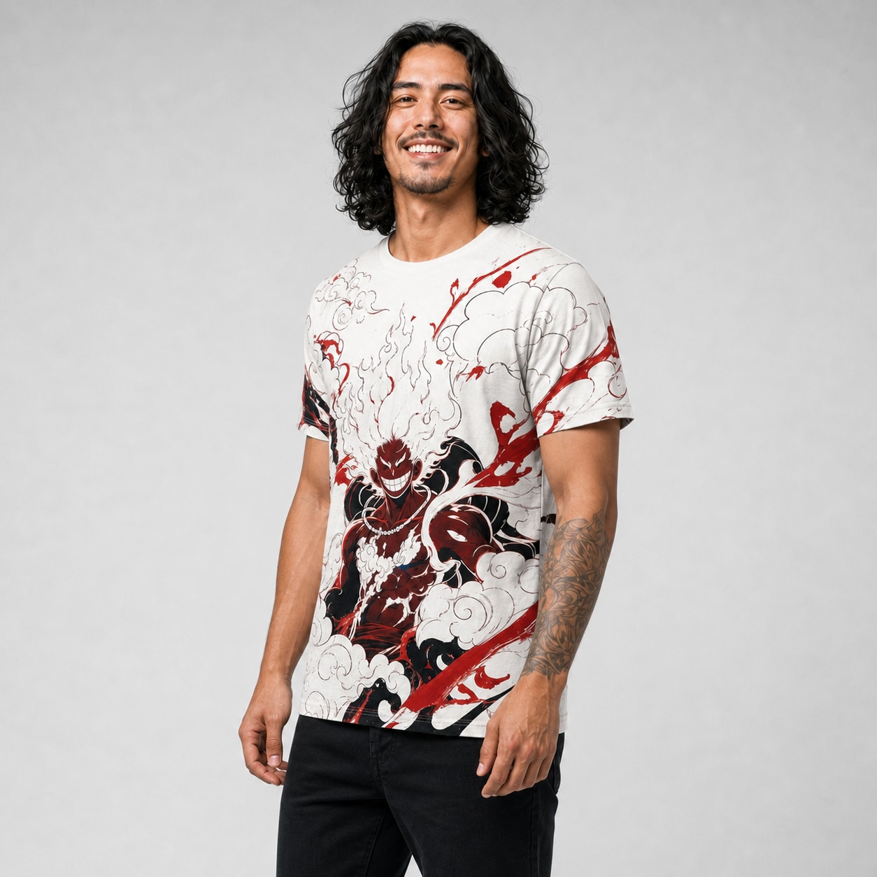 Remera One Piece Despertar Gear Five — frente, semi costado y espalda