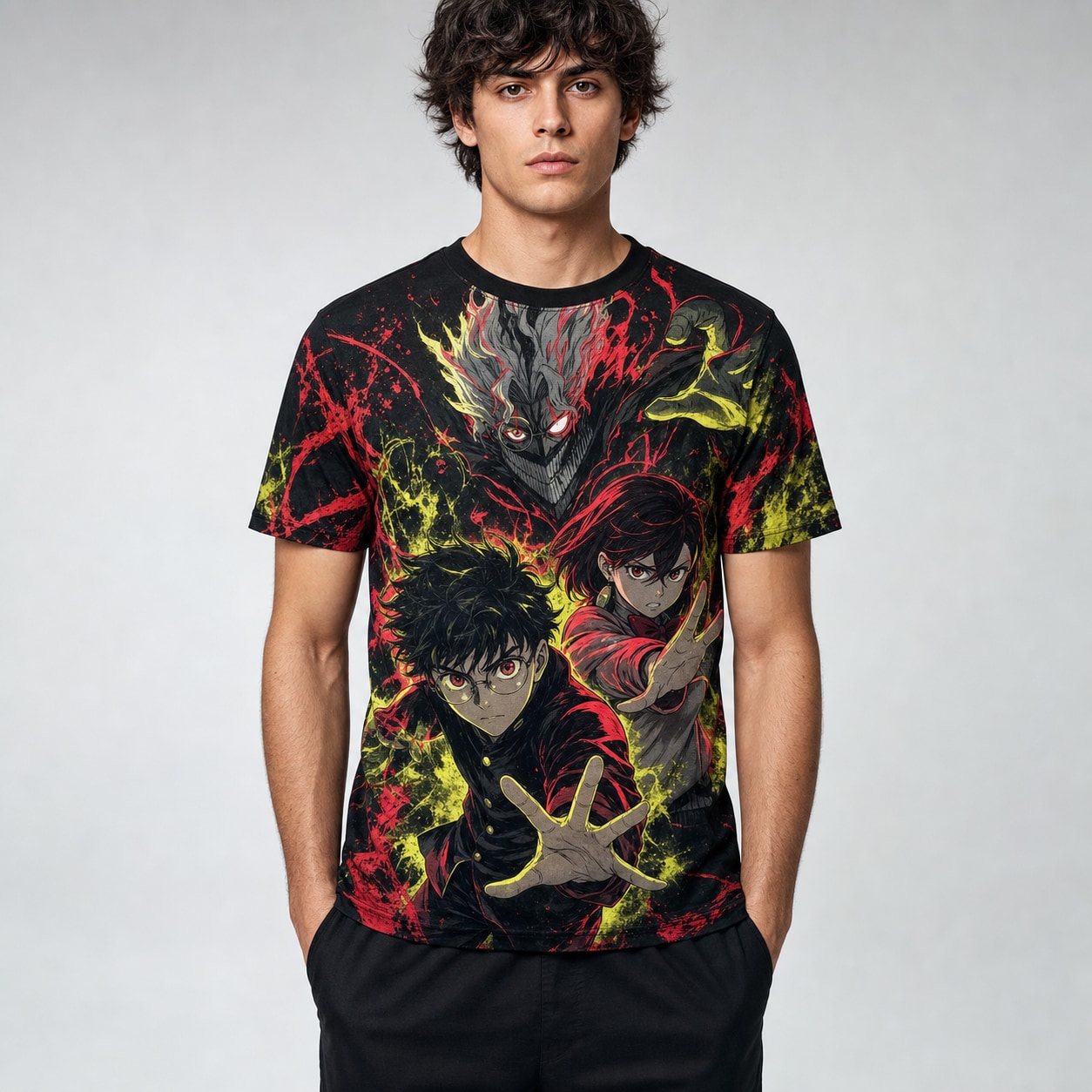 Remera Dandadan Turbo Oculto — frente, semi costado y espalda