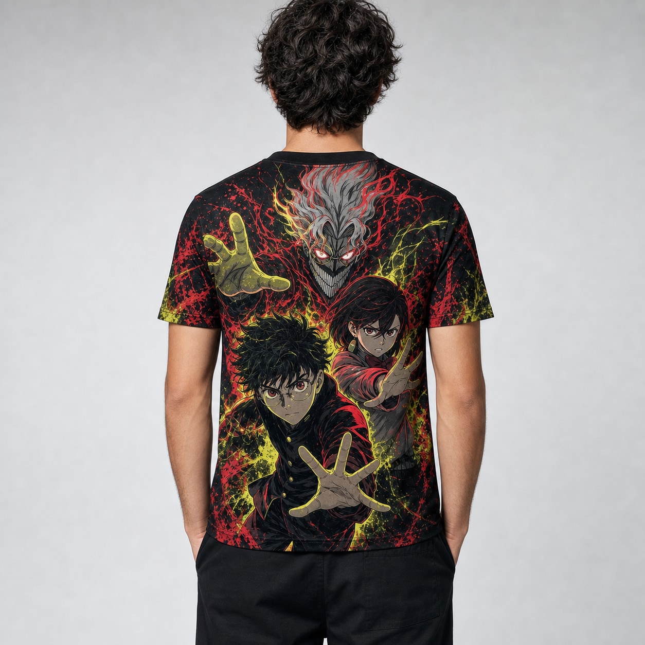 Remera Dandadan Turbo Oculto — frente, semi costado y espalda