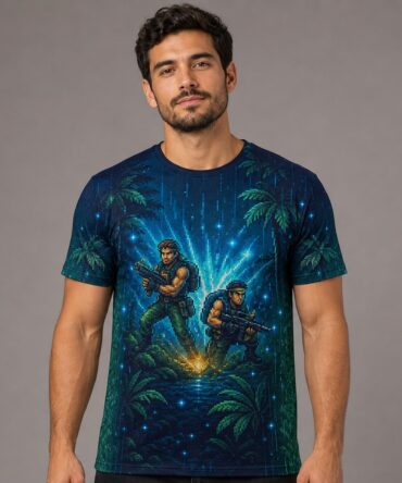 Remera Contra - Spread Shot — frente, semi costado y espalda v4