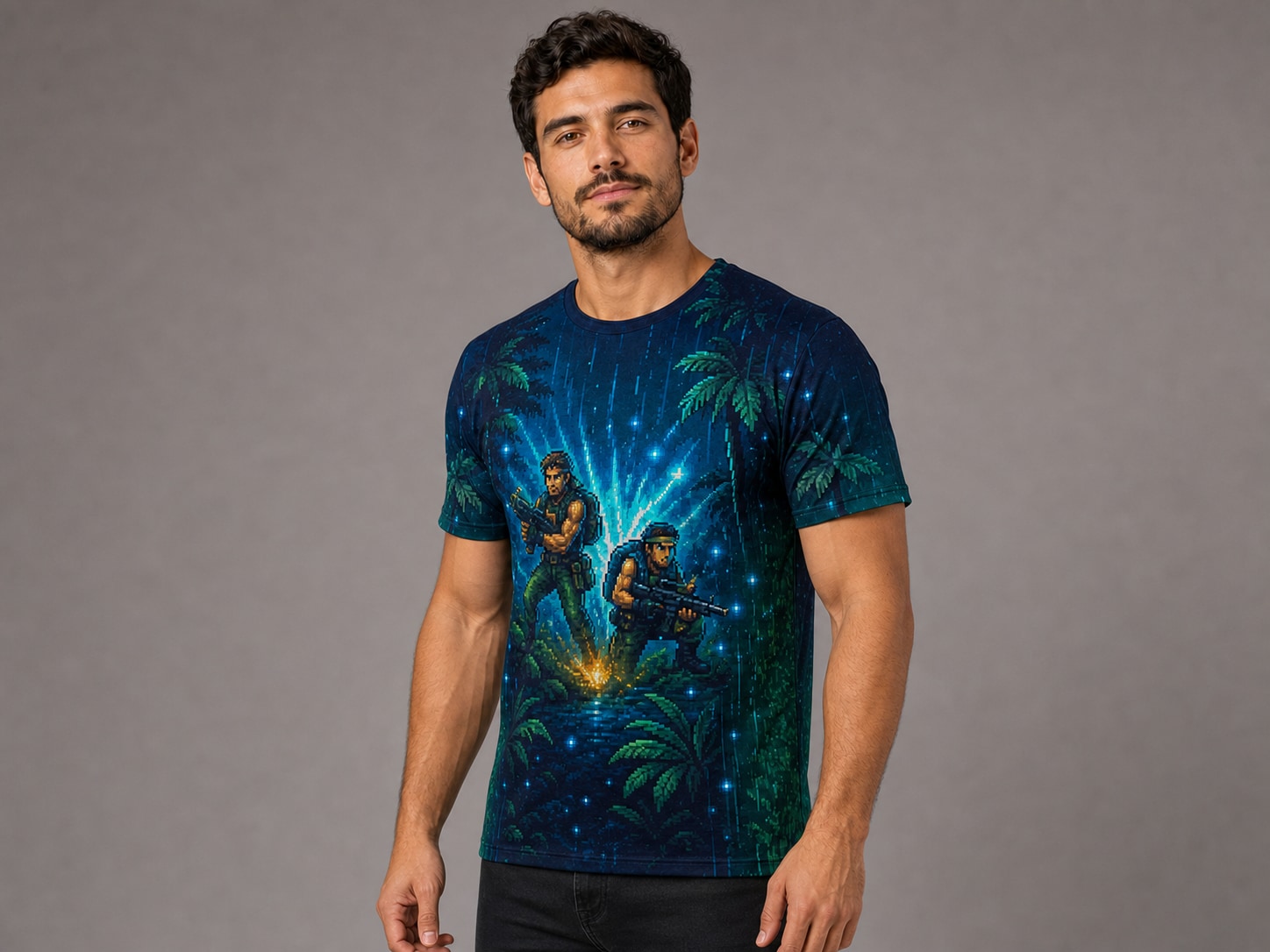 Remera Contra - Spread Shot — frente, semi costado y espalda v4