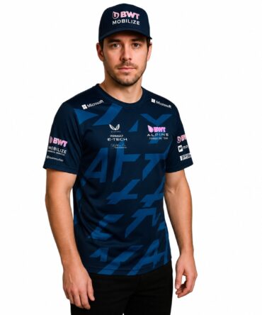 Remera Alpine Franco Colapinto mockup hiperrealista semi costado