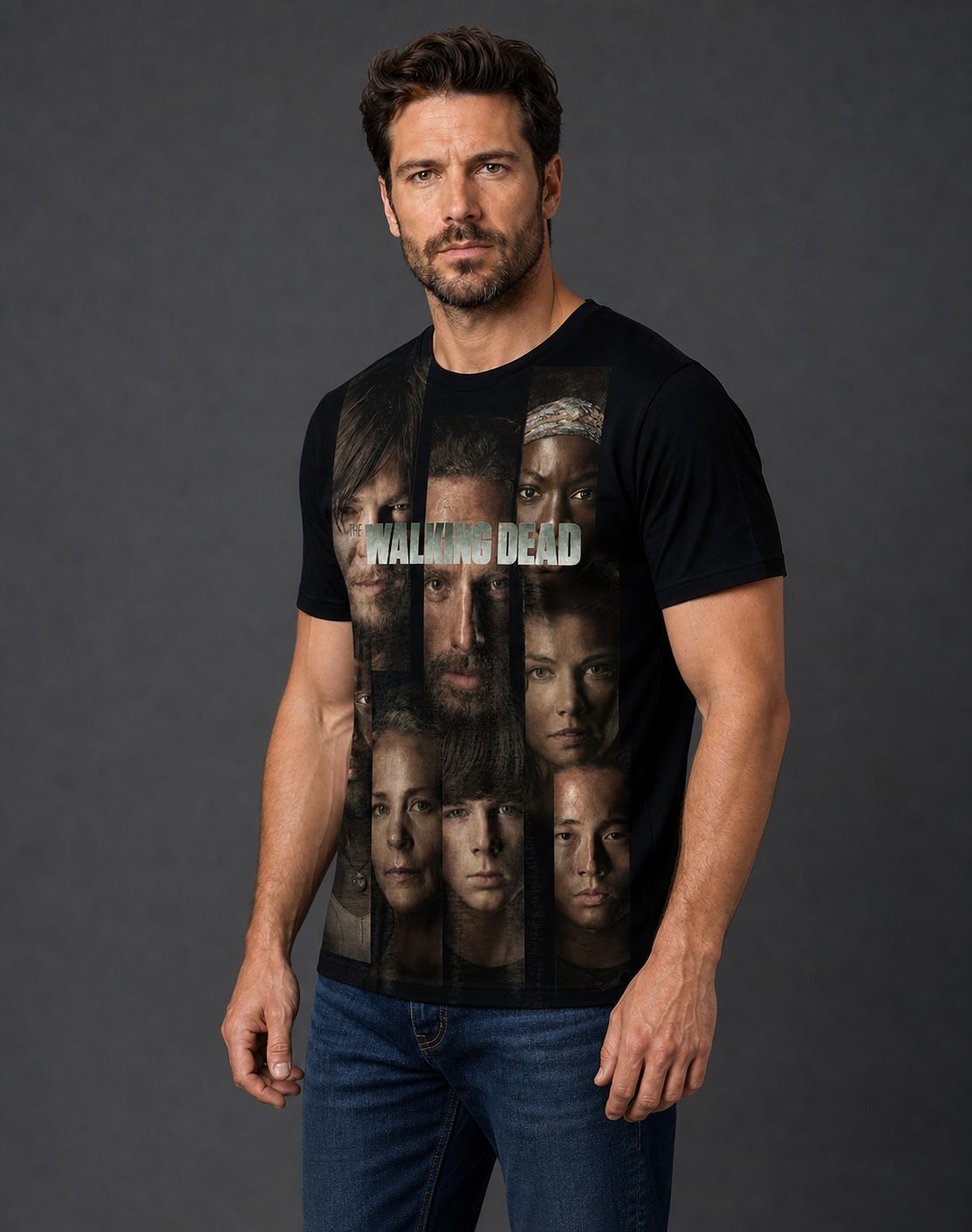 Remera The Walking Dead Pr020 - semi costado con modelo
