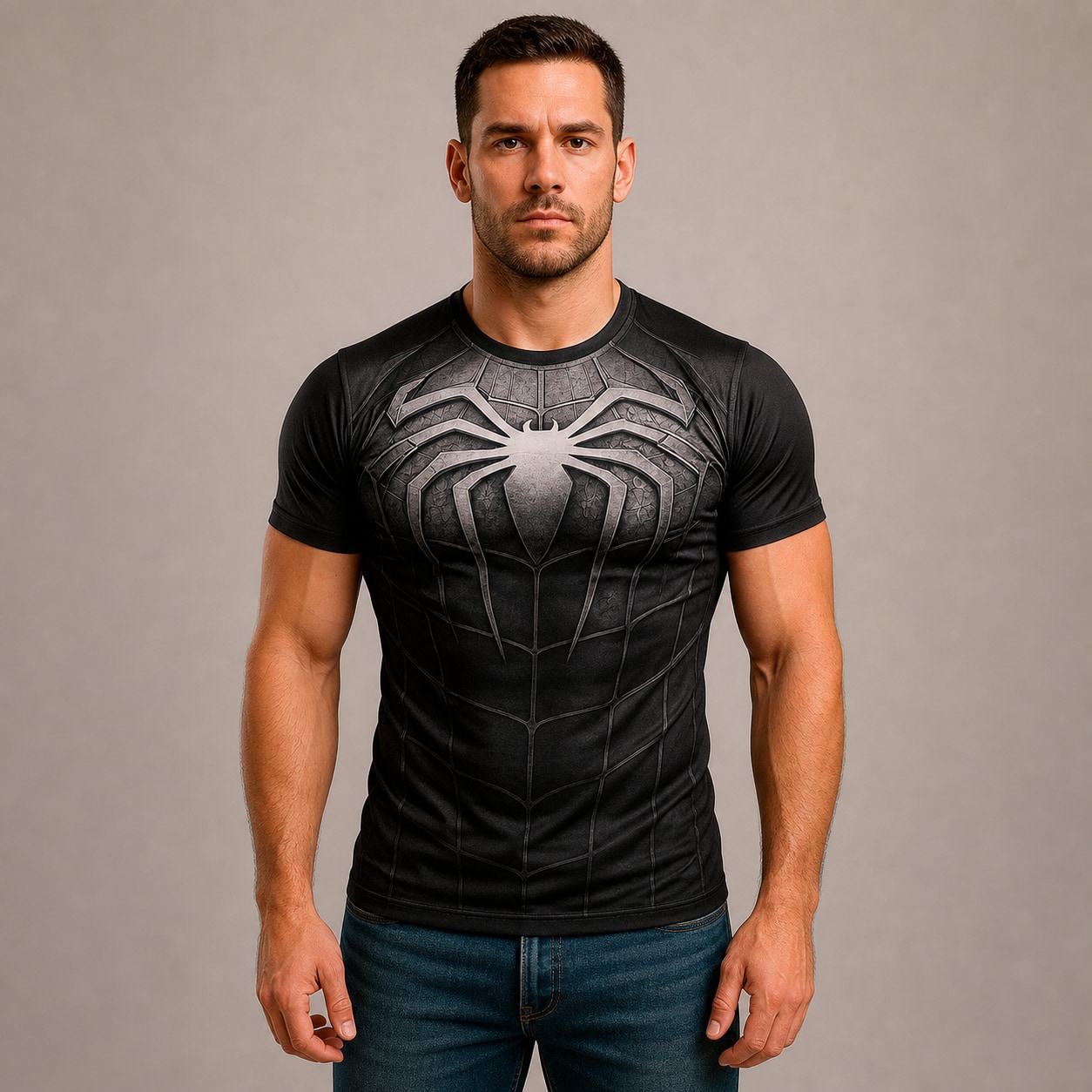 Remera Spiderman Hombre Arana - frente con modelo humano