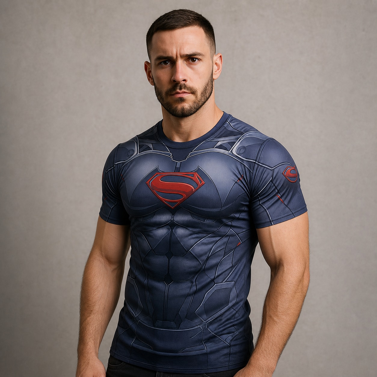 Remera Superman AS0016 - semi costado con modelo humano